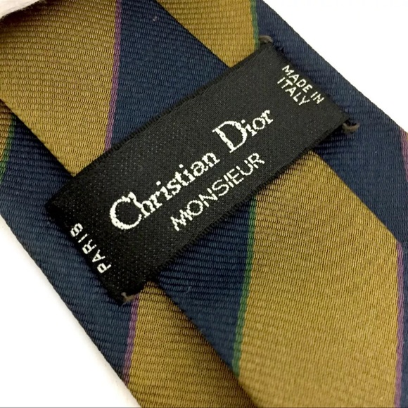 Christian Dior Classic Striped Blue/Gold Silk Tie: Sophisticated & Classic! - Picture 2 of 10